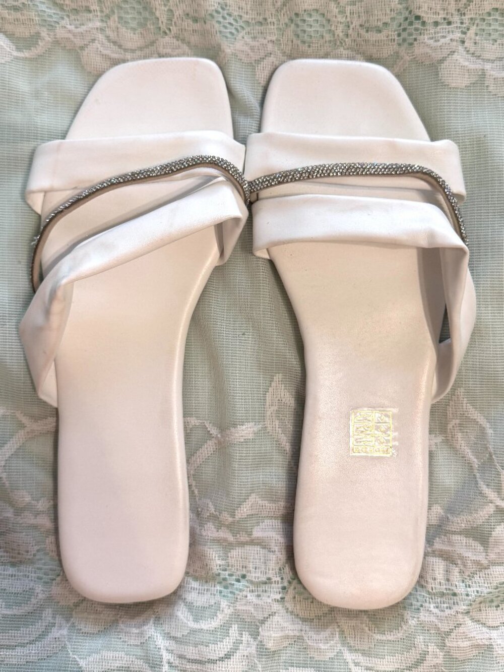 White rhinestone sandals size 42
